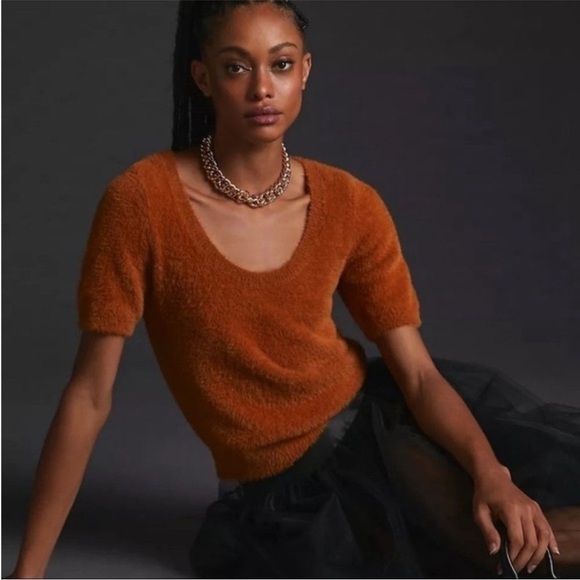 NWT Maeve Rona Eyelash Short Sleeve Sweater Tee in Red Size XS - Picture 7 of 10